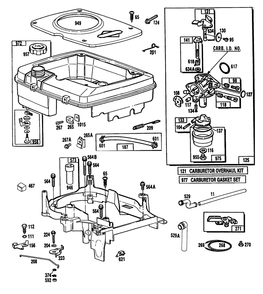 Fuel Tank Assembly Carburetor Assembly Diagram and Parts List for 100708-0102-XX  Briggs and Stratton Engine